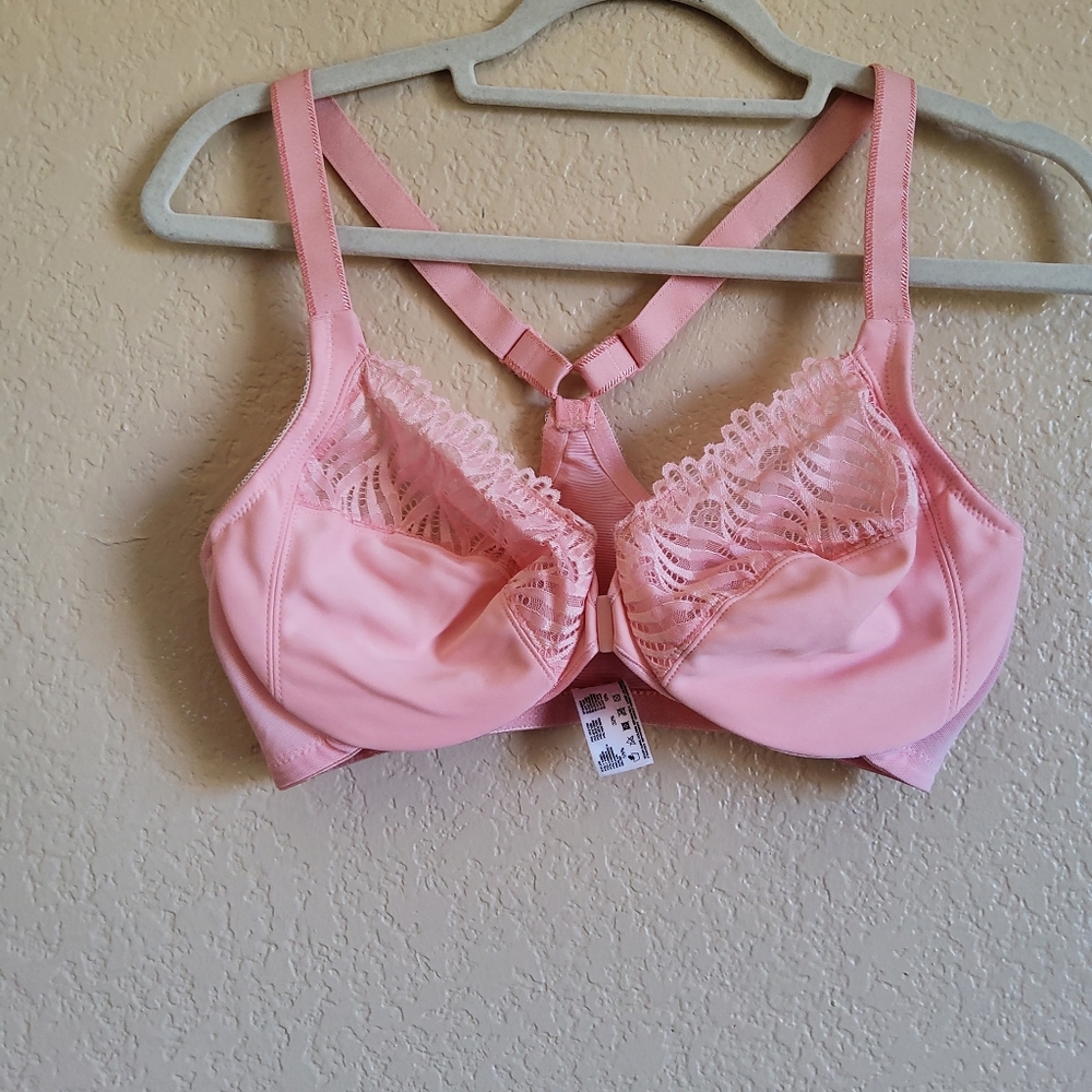Glamorise Pink Lace Underwire Racerback Bra NWOT Size 34D Full Coverage